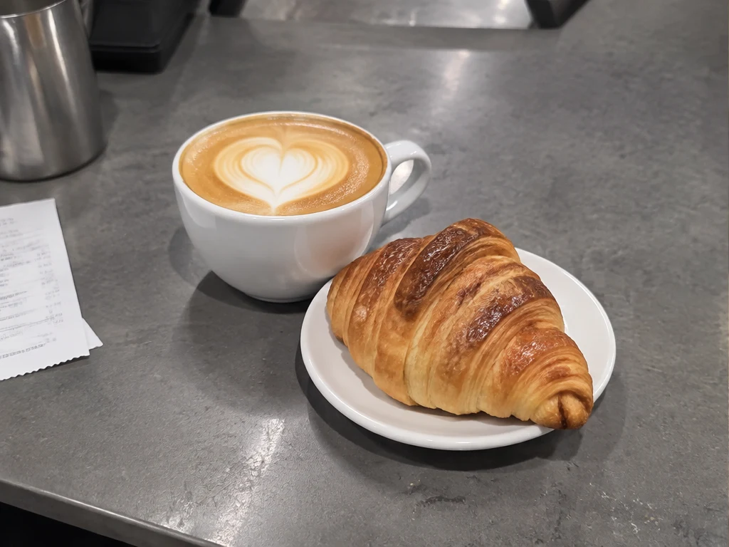 Coffee and pastry at a café table — illustrative photo before styling