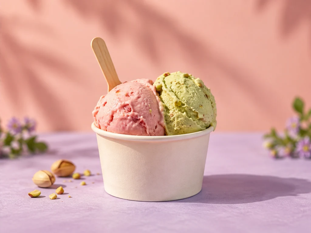 Two scoops of gelato in a cup — illustrative photo after AI styling